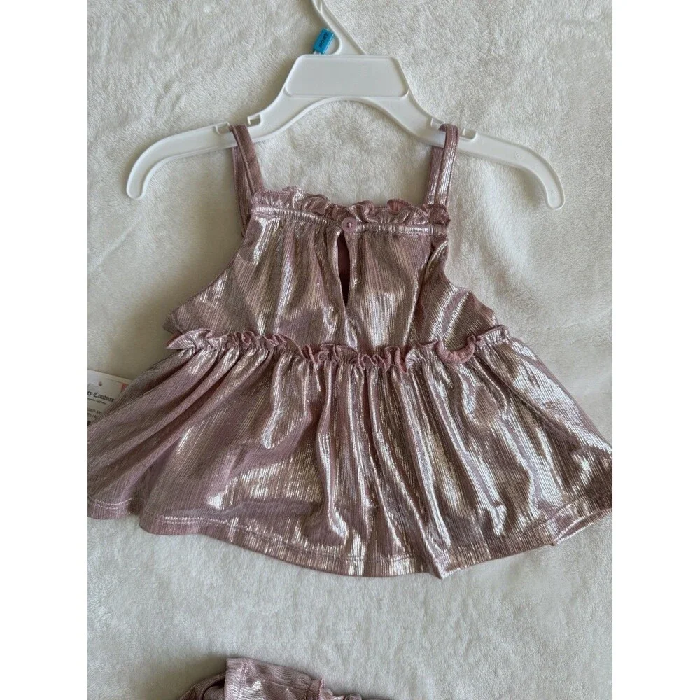 Juicy Couture Girls 24M 2-Piece Metallic Pink Skirt Set Top & Skirt